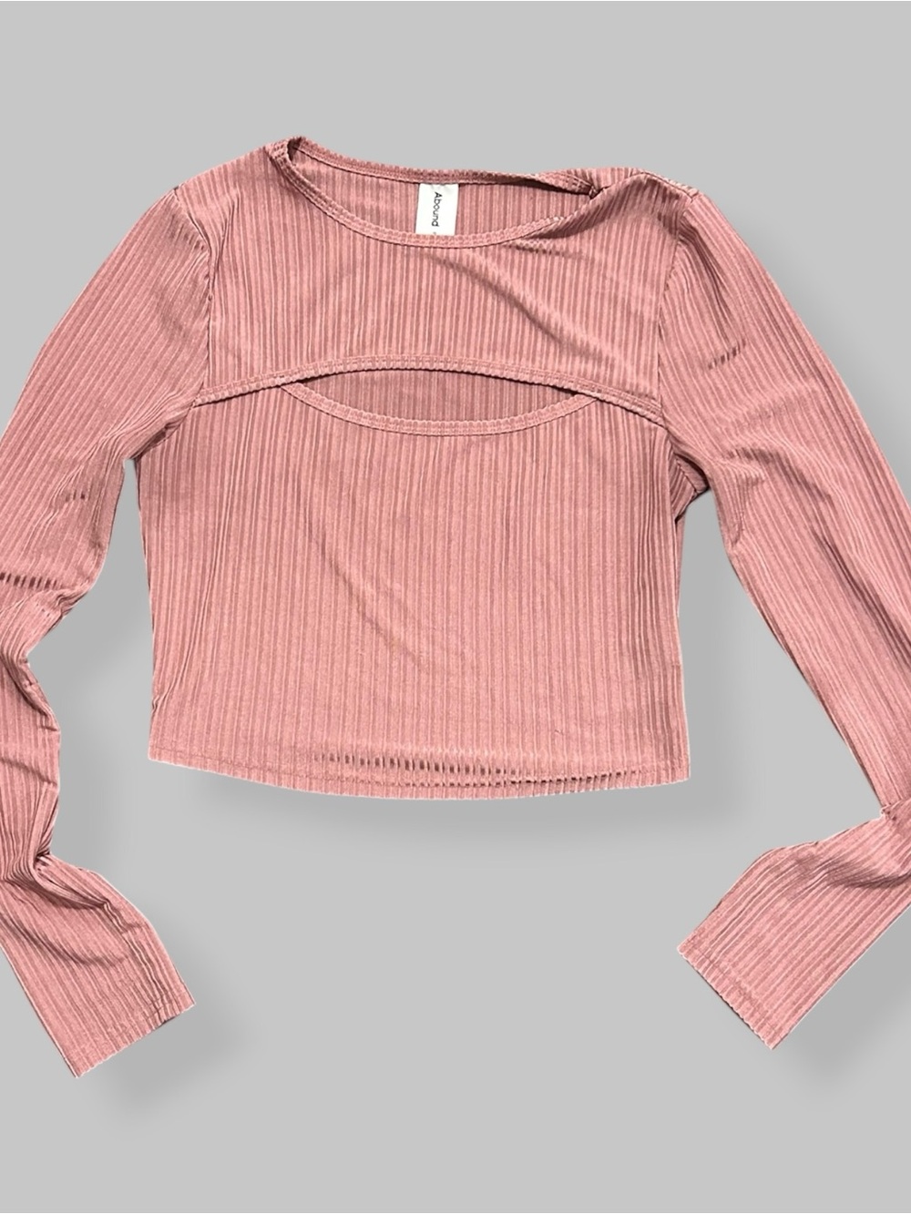 Abound Ribbed Long-Sleeve Cutout Caged Neck Top